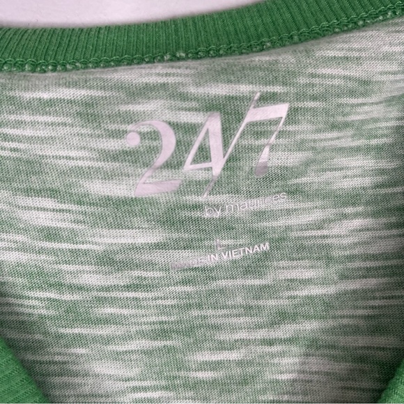 Maurices 24/7 Dawson T-Shirt Womens L Green White Stripe Crew Neck Drop Shoulder - Picture 12 of 14